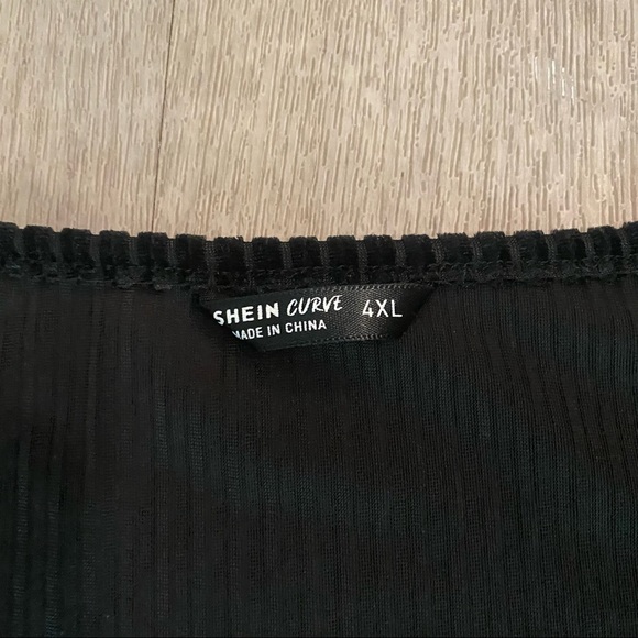 SHEIN Curve black v neck mock wrap top with sheer long sleeves - Picture 5 of 9